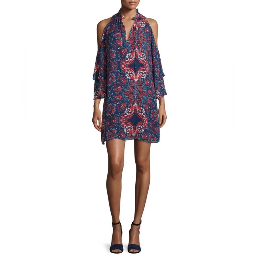 Parker Anastasia Cold Shoulder Bandana Silk Shift Dress